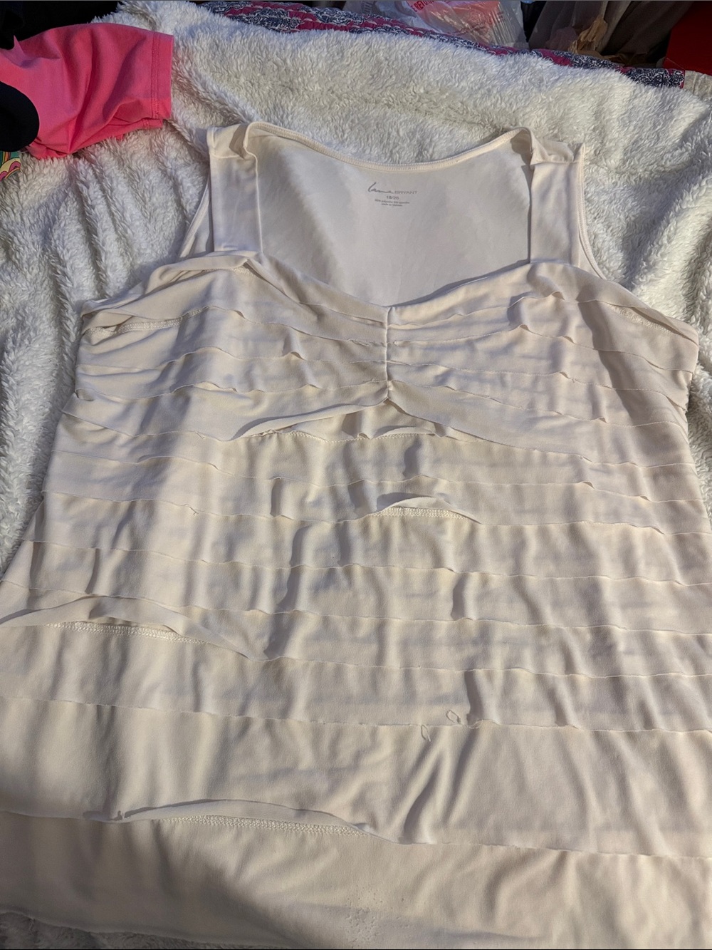 Lane Bryant Cream Layered Ruffle Tank Top